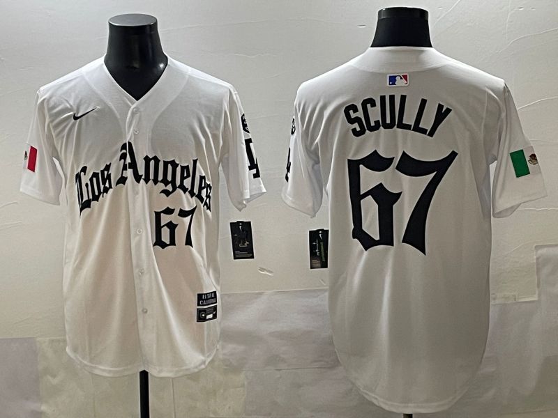 Men 2025 Los Angeles Dodgers #67 Scully White Five generations Joint Name Nike MLB Jersey style 34